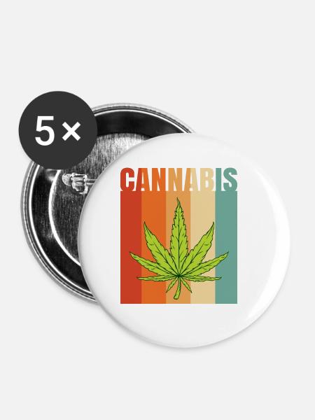 Cannabisblatt - Buttons klein 25 mm (5er Pack) - Weiß