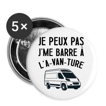 Je peux pas A van ture cadeau humour van camping - Lot de 5 petits badges (25 mm) - blanc - Devant