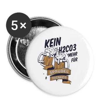 Kein H2CO3 mehr für Sprudeltrinker Bierspruch - Buttons klein 25 mm (5er Pack) - Weiß - Vorne