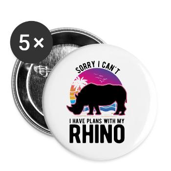 Nashorn Rhino Rhinozeros Nashorn - Buttons klein 25 mm (5er Pack) - Weiß - Vorne