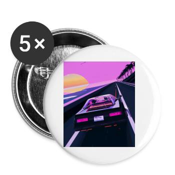 Vaporwave Aesthetic Sports Car Coucher de soleil - Lot de 5 petits badges (25 mm) - blanc - Devant