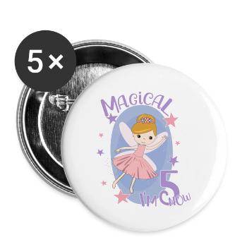 5 Years Old Bday Party 5th Birthday Girl Fairy - Buttons small 1''/25 mm (5-pack) - white - Front