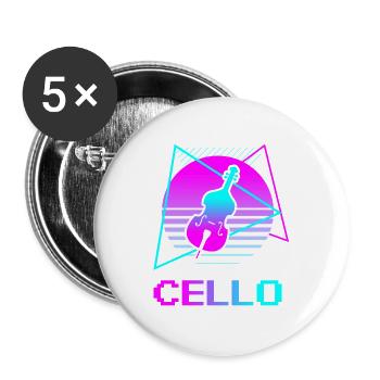 Instrument de violoncelle classique rétro vintage - Lot de 5 petits badges (25 mm) - blanc - Devant