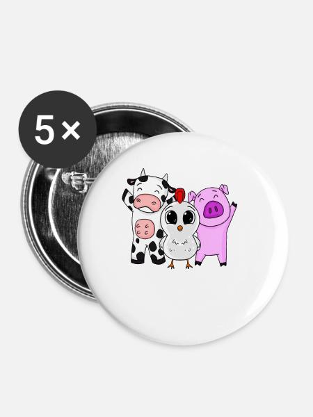 Bauernhof Tiere - Buttons klein 25 mm (5er Pack) - Weiß