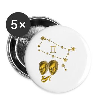 Zodiac sign Gemini 3D, gold - Buttons small 1''/25 mm (5-pack) - white - Front