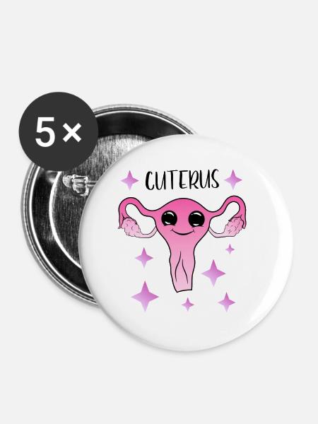 Cuterus - niedlicher Uterus - Buttons klein 25 mm (5er Pack) - Weiß
