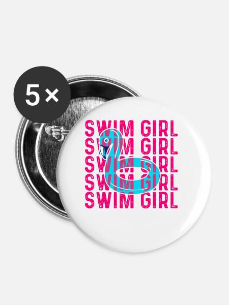 Schwimmen Mädchen - Buttons klein 25 mm (5er Pack) - Weiß