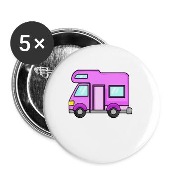 Camping Wagen Rosa Damen - Buttons klein 25 mm (5er Pack) - Weiß - Vorne