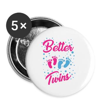Life Better With Twins Mom - Buttons small 1''/25 mm (5-pack) - white - Front