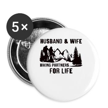 Randonnée Camper Outdoor Femme Mari marié - Lot de 5 petits badges (25 mm) - blanc - Devant