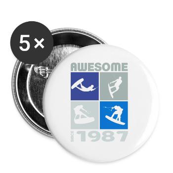 Awesome since 1987. Wakeboard Lifestyle - Buttons klein 25 mm (5er Pack) - Weiß - Vorne