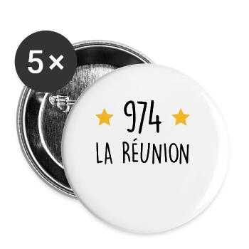 974 La Réunion - Lot de 5 petits badges (25 mm) - blanc - Devant