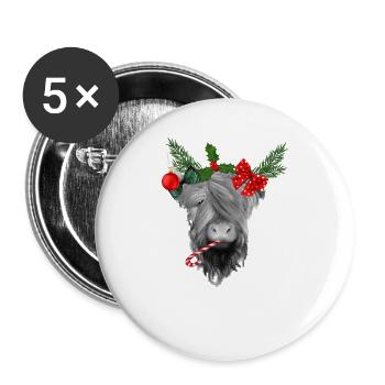 Vache écossaise des Highlands à Noël - Lot de 5 petits badges (25 mm) - blanc - Devant