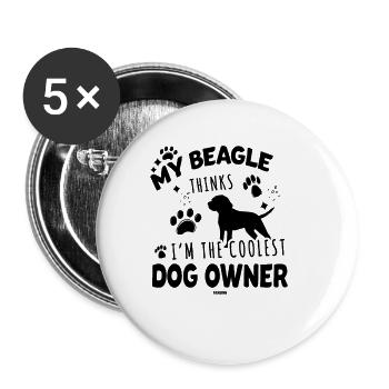 Beagle cool propriétaires de chiens - Lot de 5 petits badges (25 mm) - blanc - Devant