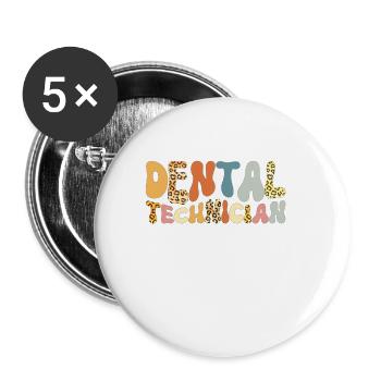 Zahntechniker in coolen Retro Farben und Leopard - Buttons klein 25 mm (5er Pack) - Weiß - Vorne