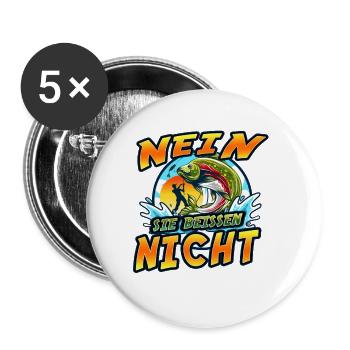 Nein! Sie beißen nicht. Angel, Angler Geburtstag - Buttons klein 25 mm (5er Pack) - Weiß - Vorne