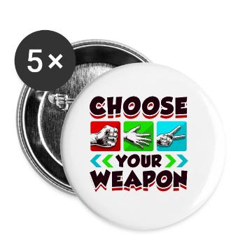 Schere Stein Papier - Buttons klein 25 mm (5er Pack) - Weiß - Vorne