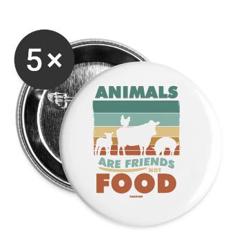 Droits des animaux végétaliens aliments sains - Lot de 5 petits badges (25 mm) - blanc - Devant