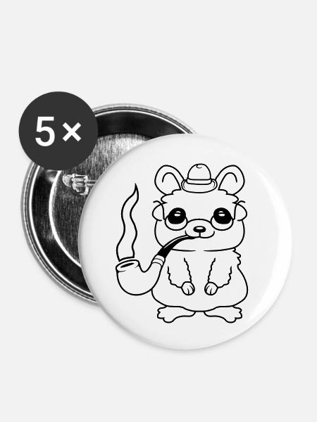 Sir Hamster raucht Pfeife - Buttons klein 25 mm (5er Pack) - Weiß