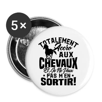 Totalement accro aux chevaux - Lot de 5 petits badges (25 mm) - blanc - Devant