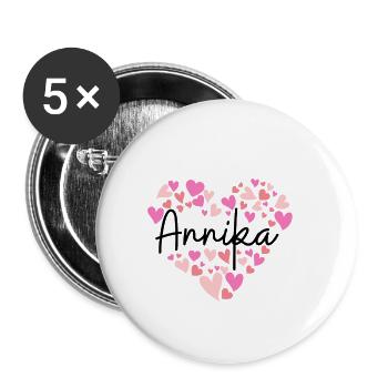 Ich liebe Annika - Herzen für Annika - Buttons klein 25 mm (5er Pack) - Weiß - Vorne