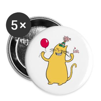 Chat de fête - Lot de 5 petits badges (25 mm) - blanc - Devant