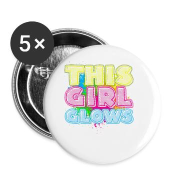 This Girl Glows Party 80s vintage colorful - Buttons small 1''/25 mm (5-pack) - white - Front
