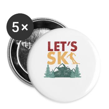 Funny Performance Sport Winter Mountain Skiing Let's - Buttons small 1''/25 mm (5-pack) - white - Front