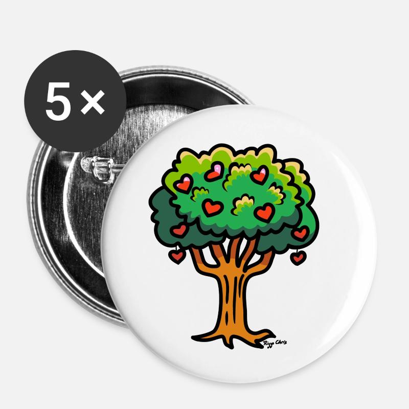 Baumherzen Farben - Buttons klein 25 mm (5er Pack) - Weiß