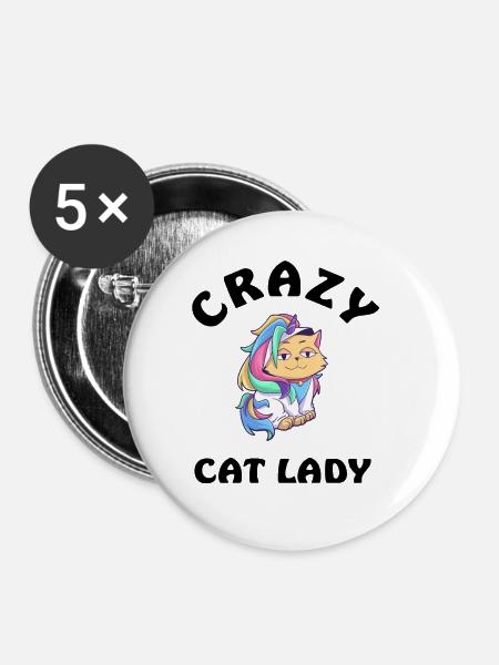 Crazy Cat Lady - Buttons klein 25 mm (5er Pack) - Weiß