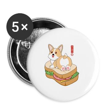 Corgi Sandwich - Buttons small 1''/25 mm (5-pack) - white - Front