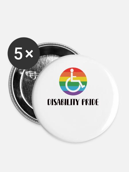 LGBTQ Rollstuhlunterstützung Rainbow Flag - Buttons klein 25 mm (5er Pack) - Weiß