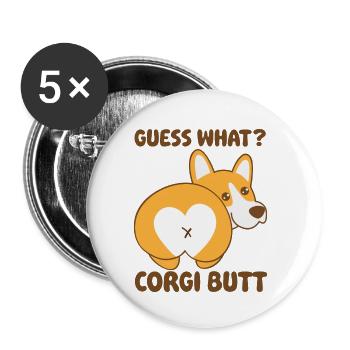 Amoureux des chiens Drôle de chien Popo Welsh Corgi - Lot de 5 petits badges (25 mm) - blanc - Devant