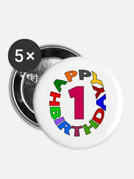 Happy Birthday 1 - Buttons klein 25 mm (5er Pack) - Weiß