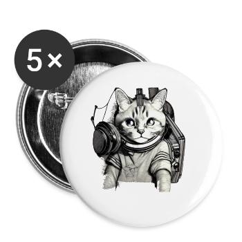 DJ Katze mit Blauen Augen - Buttons klein 25 mm (5er Pack) - Weiß - Vorne