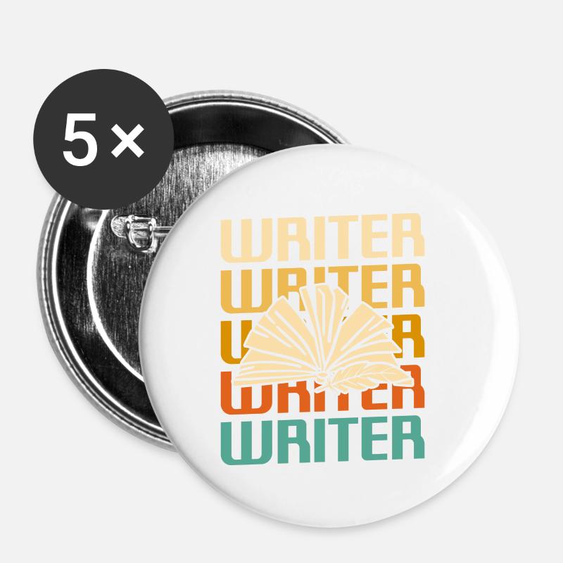 Retro Vintage Writer Professor Book Writing - Buttons small 1''/25 mm (5-pack) - white