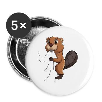 Biber Kinder Jungen Mädchen - Buttons klein 25 mm (5er Pack) - Weiß - Vorne