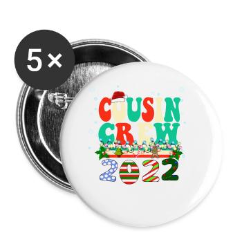 Cousin Crew 2022 Famiy passender Weihnachtspyjama - Buttons klein 25 mm (5er Pack) - Weiß - Vorne