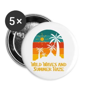 Vagues sauvages et Summer Haze Beach Surf Ocean - Lot de 5 petits badges (25 mm) - blanc - Devant