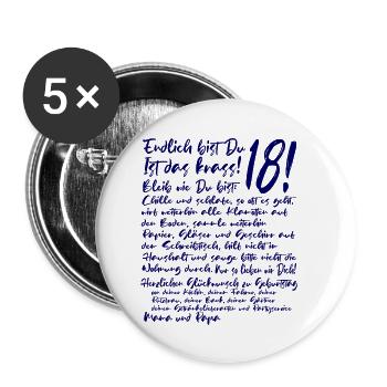18. Geburtstag Endlich 18 Jahre Geschenk zum 18. - Buttons klein 25 mm (5er Pack) - Weiß - Vorne