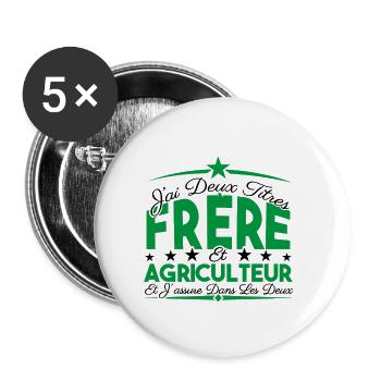 J'ai deux titres frère et Agriculteur Cadeau frère - Lot de 5 petits badges (25 mm) - blanc - Devant