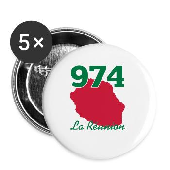 Réunion / 974 / Réunionnais / Réunionnaise - Lot de 5 petits badges (25 mm) - blanc - Devant