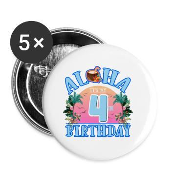 Aloha It's My 4th Birthday Kokosnuss Getränk Und - Buttons klein 25 mm (5er Pack) - Weiß - Vorne