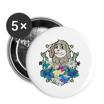Frühlingsanfang Hase Osterhase frohe Ostern Natur - Buttons klein 25 mm (5er Pack) - Weiß - Vorne