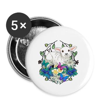 Frühlingsanfang Lamm Schafe frohe Ostern Natur - Buttons klein 25 mm (5er Pack) - Weiß - Vorne