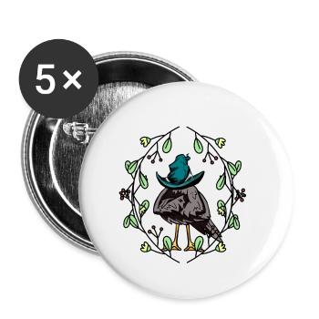 Frühlingsanfang Rabe Krähe Schlafmütze Frühling - Buttons klein 25 mm (5er Pack) - Weiß - Vorne