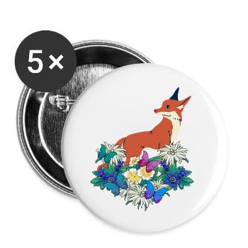 Frühlingsanfang Wildtiere Waldtiere Fuchs Füchse - Buttons klein 25 mm (5er Pack) - Weiß - Vorne