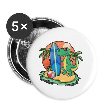 Funny Dinosaur Surf Lovers Cool Surfboard Surfing - Buttons small 1''/25 mm (5-pack) - white - Front