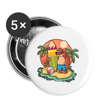 Funny Sloth Surf Lovers Cool Surfboard Surfing Wortspiel - Buttons klein 25 mm (5er Pack) - Weiß - Vorne
