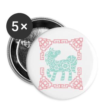 Année du Cheval, horoscope chinois Chine - Lot de 5 petits badges (25 mm) - blanc - Devant